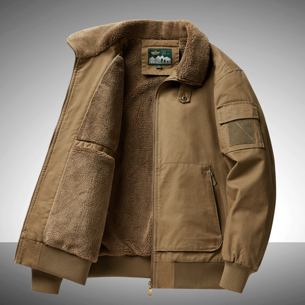 Men's Winter Fleece-Lined Bomber Jacket: Heavyweight Cotton Workwear Outerwear 爆款2